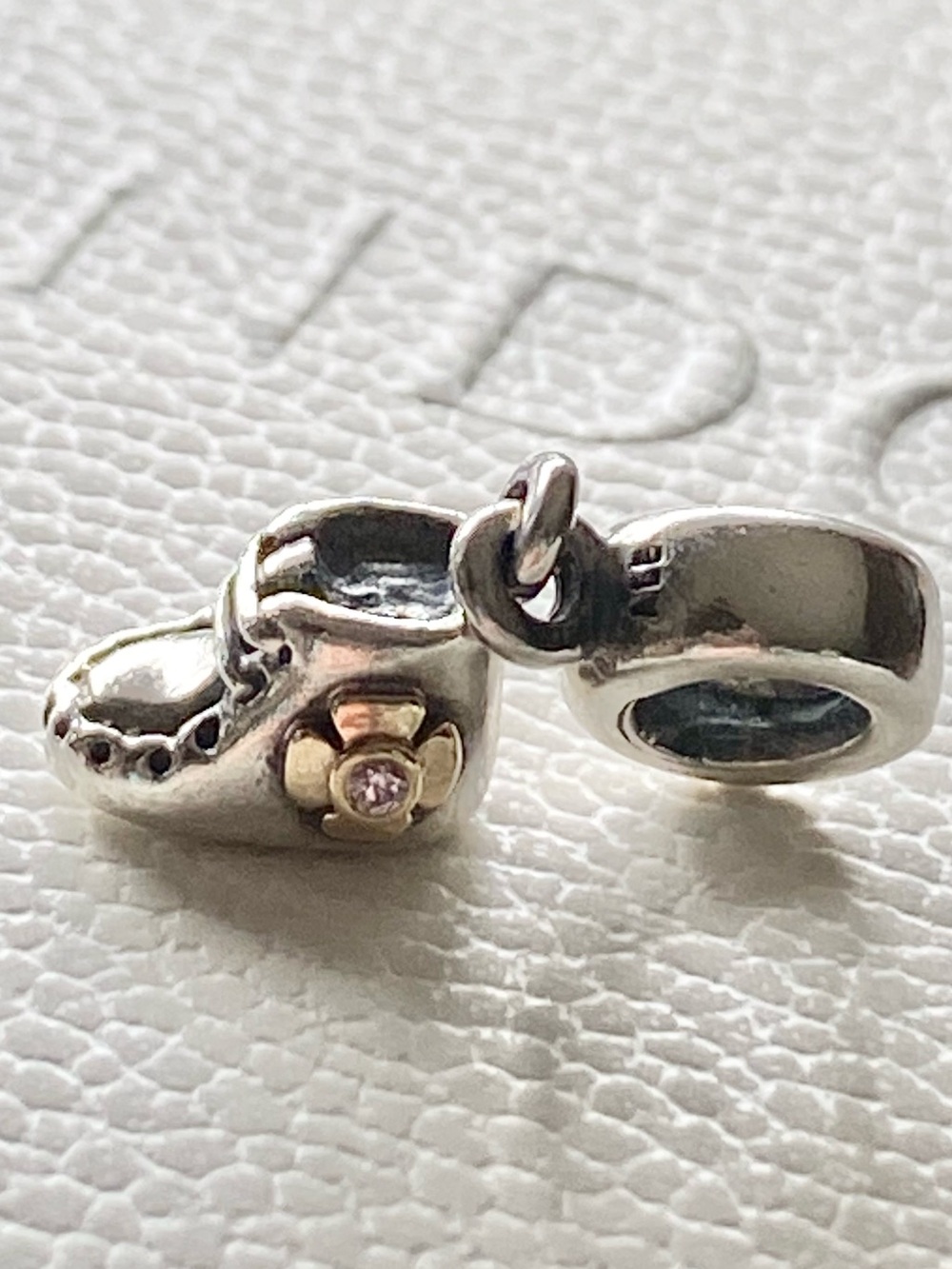 Authentic Pandora Silver 14k Gold Two Tone Pink CZ Baby Booty Charm ~ Retired